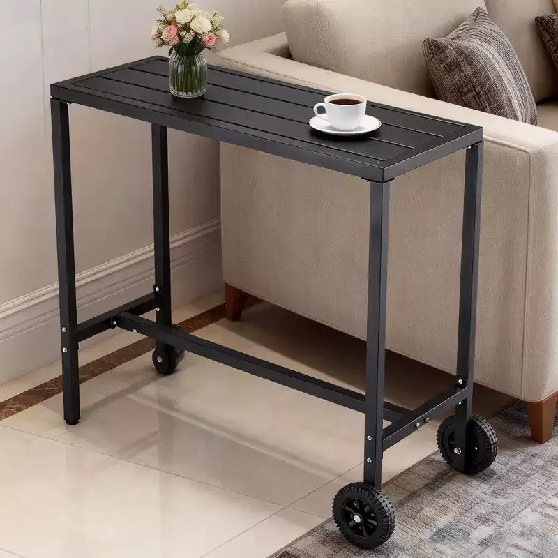 Mobile Outdoor Bar Table with Wheels Waterproof Metal Top, Adjustable Leveling Feet, Sturdy Counter Height for Patio,Yard, Poolside Black, 39Inch