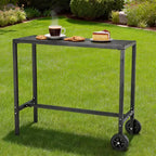 Mobile Outdoor Bar Table with Wheels Waterproof Metal Top, Adjustable Leveling Feet, Sturdy Counter Height for Patio,Yard, Poolside Black, 39Inch