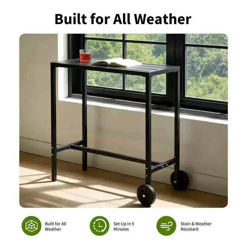 Mobile Outdoor Bar Table with Wheels Waterproof Metal Top, Adjustable Leveling Feet, Sturdy Counter Height for Patio,Yard, Poolside Black, 39Inch