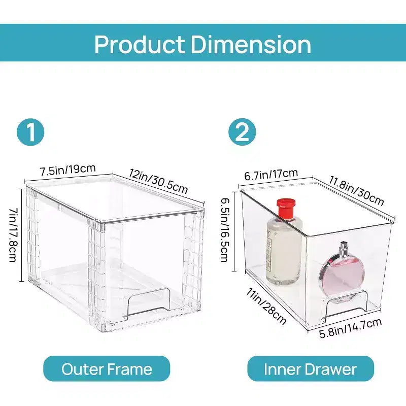 6 Pack Clear Acrylic Stackable Storage Drawers, for Bathroom Closet Undersink, Kitchen Cabinets, Pantry and Vanity