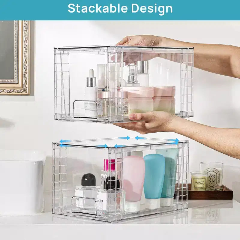 6 Pack Clear Acrylic Stackable Storage Drawers, for Bathroom Closet Undersink, Kitchen Cabinets, Pantry and Vanity