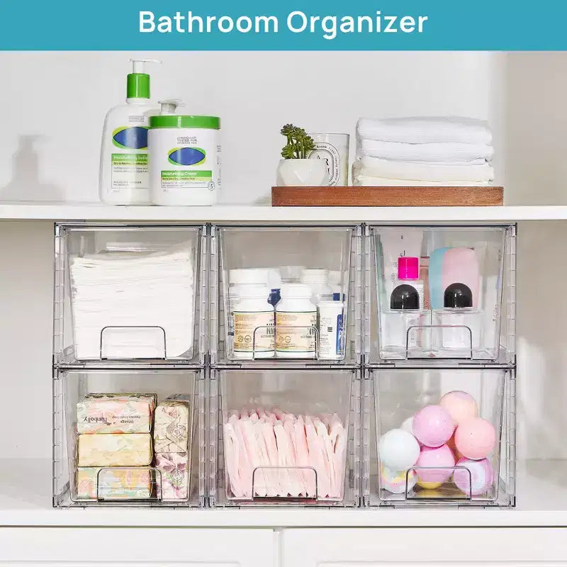 6 Pack Clear Acrylic Stackable Storage Drawers, for Bathroom Closet Undersink, Kitchen Cabinets, Pantry and Vanity