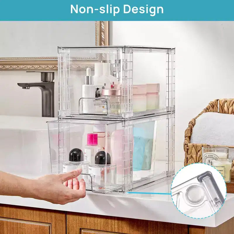 6 Pack Clear Acrylic Stackable Storage Drawers, for Bathroom Closet Undersink, Kitchen Cabinets, Pantry and Vanity