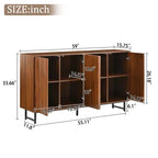 Premium Walnut Mid-Century Sideboard with Geometric Carved Doors