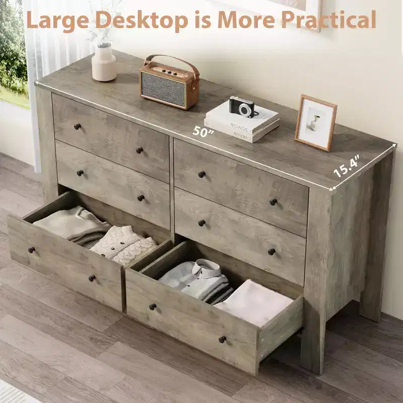Grande commode 6 tiroirs pour chambre à coucher, meuble de rangement moderne en bois avec tiroirs profonds, poignées métalliques, idéale pour chambre d'enfant, entrée, couloir