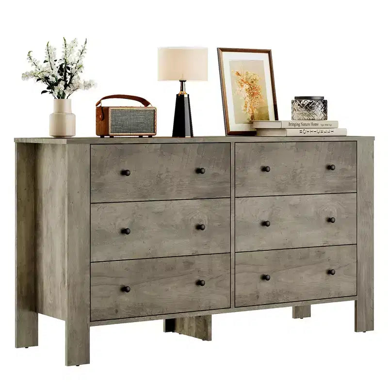 Grande commode 6 tiroirs pour chambre à coucher, meuble de rangement moderne en bois avec tiroirs profonds, poignées métalliques, idéale pour chambre d'enfant, entrée, couloir