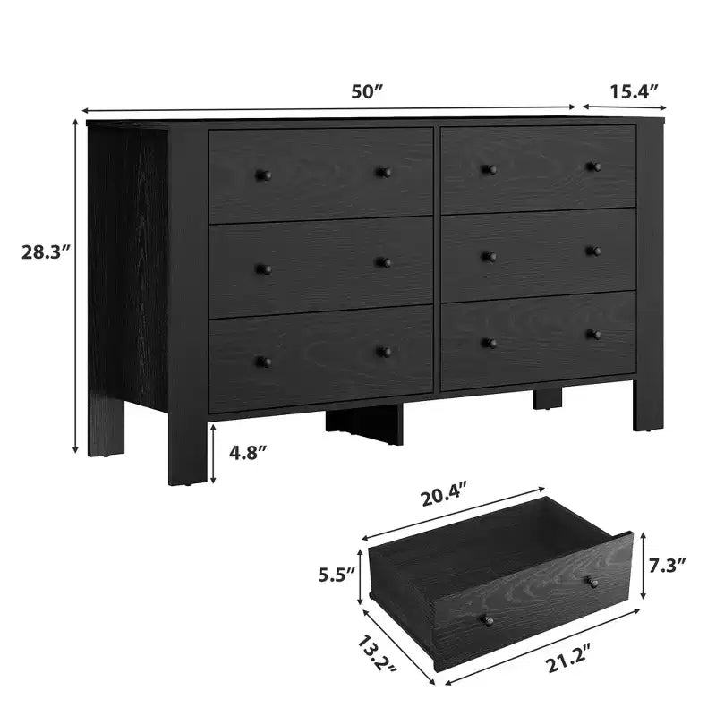 Grande commode 6 tiroirs pour chambre à coucher, meuble de rangement moderne en bois avec tiroirs profonds, poignées métalliques, idéale pour chambre d'enfant, entrée, couloir