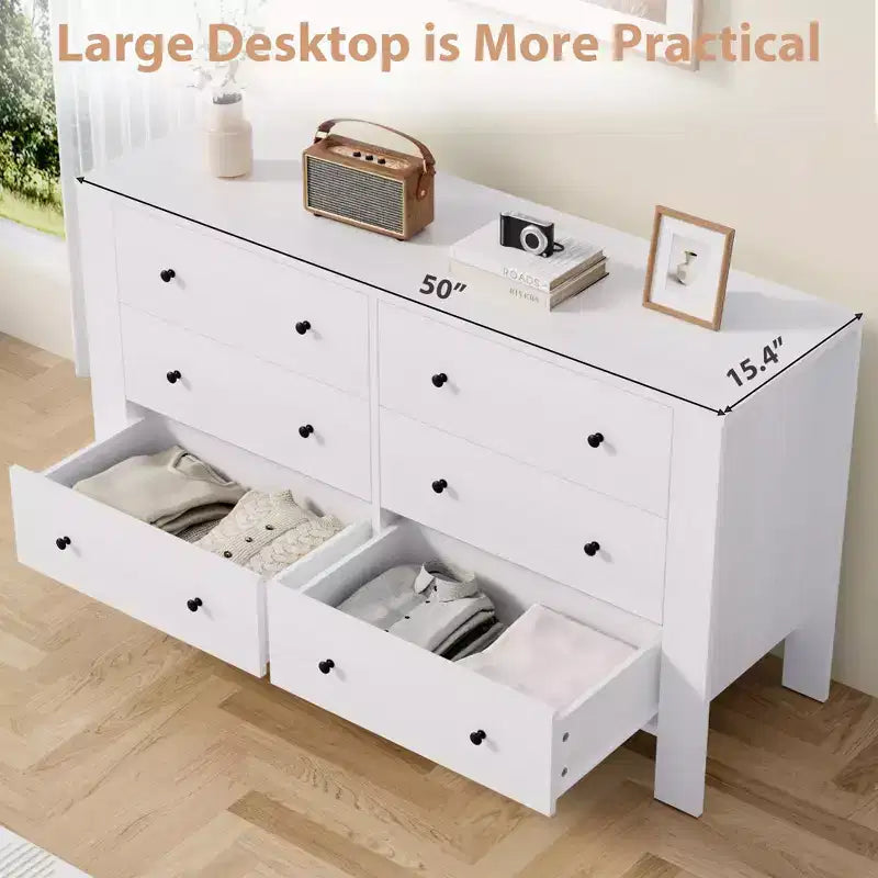 Grande commode 6 tiroirs pour chambre à coucher, meuble de rangement moderne en bois avec tiroirs profonds, poignées métalliques, idéale pour chambre d'enfant, entrée, couloir