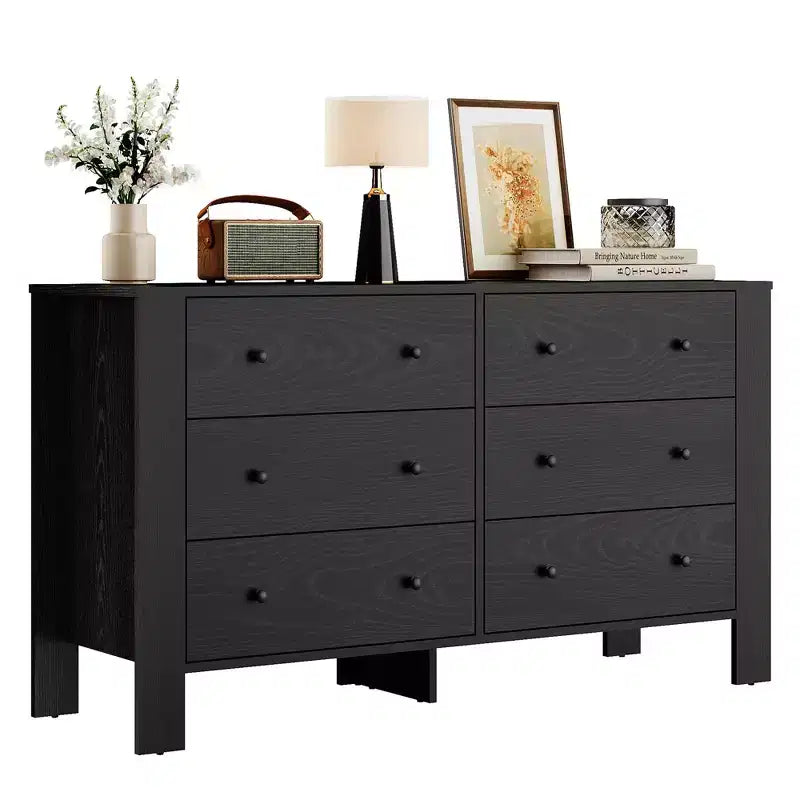 Grande commode 6 tiroirs pour chambre à coucher, meuble de rangement moderne en bois avec tiroirs profonds, poignées métalliques, idéale pour chambre d'enfant, entrée, couloir