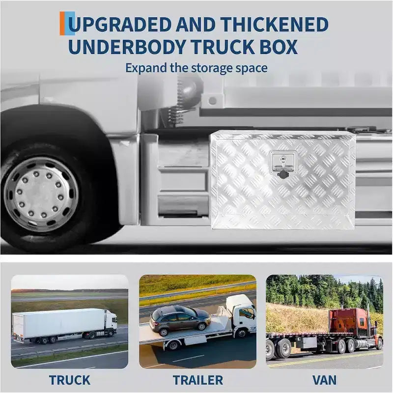 Underbody Truck Tool Box, Aluminum Diamond Plate Lockable Storage Box, Waterproof T-Handle Latch