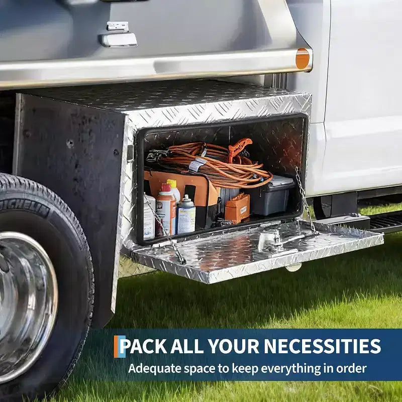 Underbody Truck Tool Box, Aluminum Diamond Plate Lockable Storage Box, Waterproof T-Handle Latch