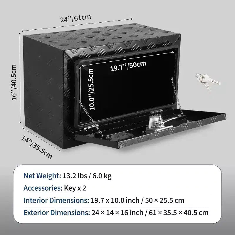 Underbody Truck Tool Box, Aluminum Diamond Plate Lockable Storage Box, Waterproof T-Handle Latch