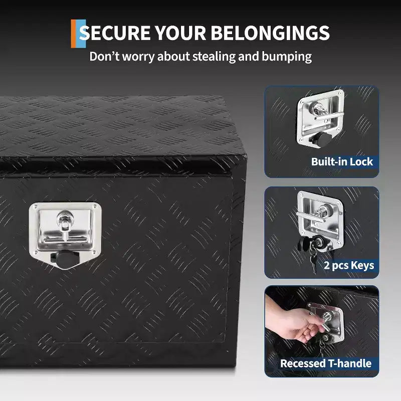 Underbody Truck Tool Box, Aluminum Diamond Plate Lockable Storage Box, Waterproof T-Handle Latch