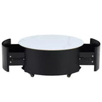 Modern Round Coffee Table with Sintered Stone Top, 2 Drawers & Rolling Casters