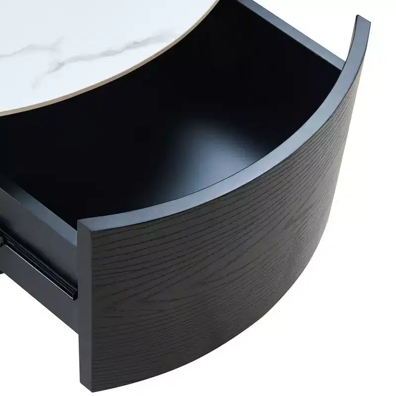 Modern Round Coffee Table with Sintered Stone Top, 2 Drawers & Rolling Casters