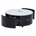 Modern Round Coffee Table with Sintered Stone Top, 2 Drawers & Rolling Casters