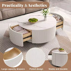 Modern Round Coffee Table with Sintered Stone Top, 2 Drawers & Rolling Casters