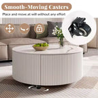 Modern Round Coffee Table with Sintered Stone Top, 2 Drawers & Rolling Casters