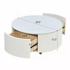 Modern Round Coffee Table with Sintered Stone Top, 2 Drawers & Rolling Casters