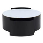 Modern Round Coffee Table with Sintered Stone Top, 2 Drawers & Rolling Casters