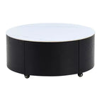 Modern Round Coffee Table with Sintered Stone Top, 2 Drawers & Rolling Casters