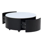 Modern Round Coffee Table with Sintered Stone Top, 2 Drawers & Rolling Casters