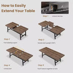 63-83 Extendable Industrial Dining Table for 6-8 People - Heavy Duty Metal Frame Expandable Kitchen Table for Dining Room, Kitchen & Parties