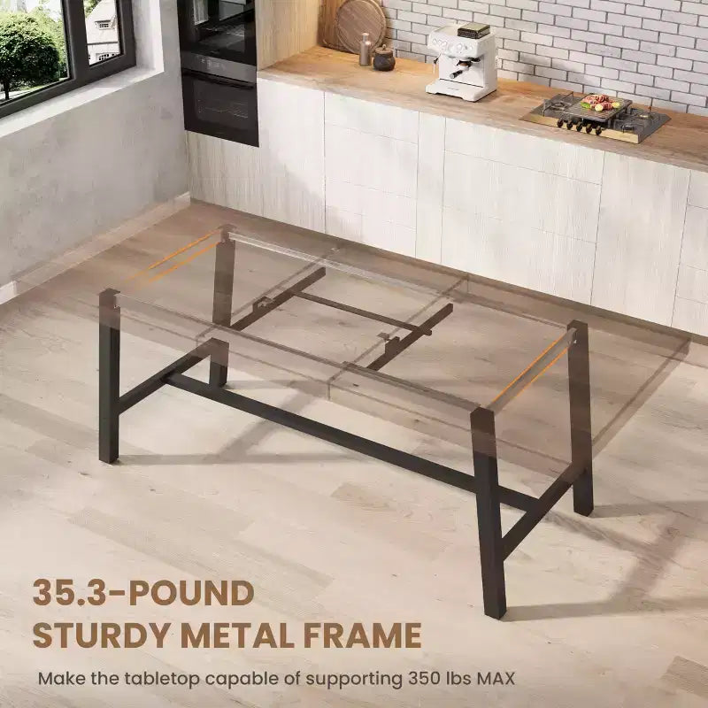 63-83 Extendable Industrial Dining Table for 6-8 People - Heavy Duty Metal Frame Expandable Kitchen Table for Dining Room, Kitchen & Parties