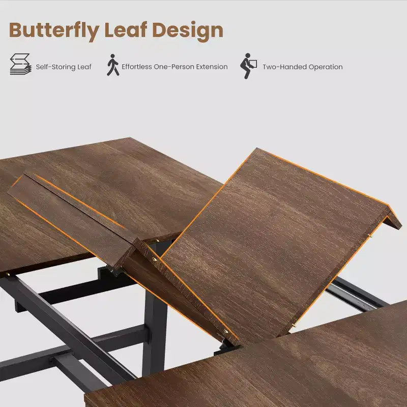63-83 Extendable Industrial Dining Table for 6-8 People - Heavy Duty Metal Frame Expandable Kitchen Table for Dining Room, Kitchen & Parties
