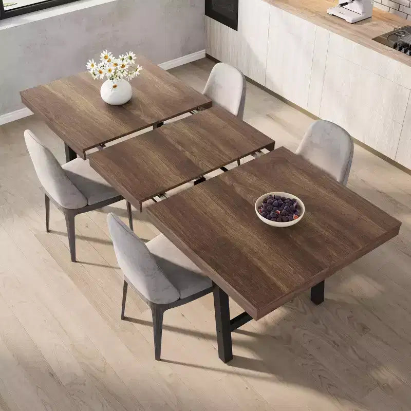 63-83 Extendable Industrial Dining Table for 6-8 People - Heavy Duty Metal Frame Expandable Kitchen Table for Dining Room, Kitchen & Parties