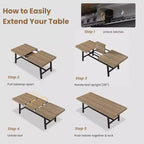 63-83 Extendable Industrial Dining Table for 6-8 People - Heavy Duty Metal Frame Expandable Kitchen Table for Dining Room, Kitchen & Parties