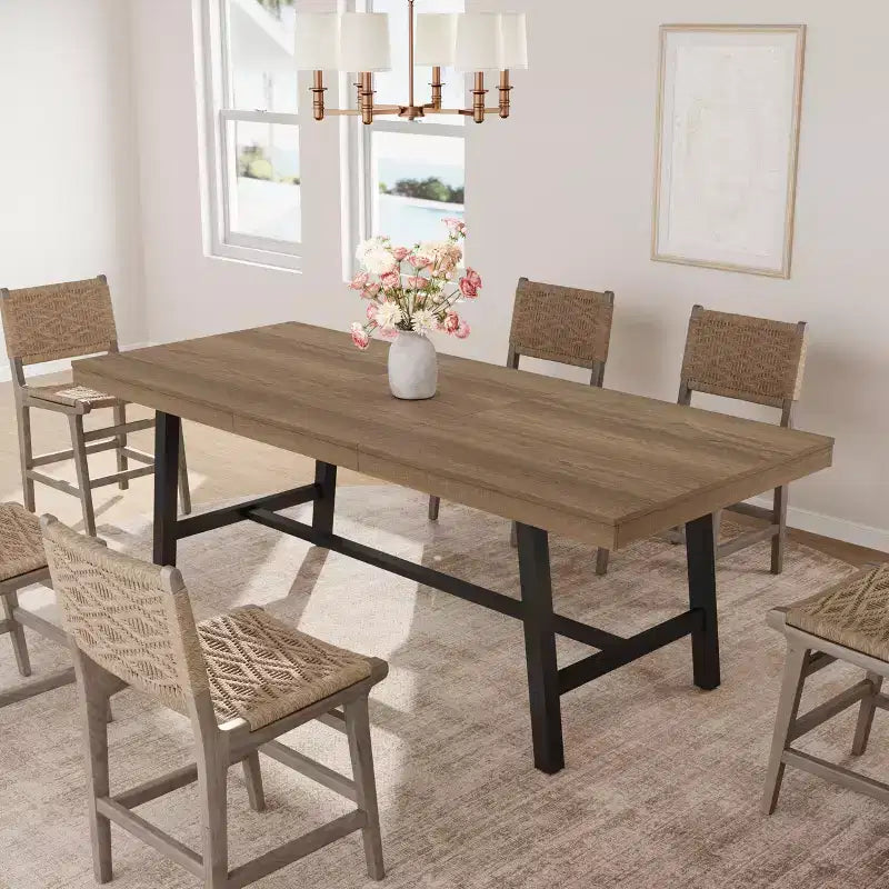 63-83 Extendable Industrial Dining Table for 6-8 People - Heavy Duty Metal Frame Expandable Kitchen Table for Dining Room, Kitchen & Parties