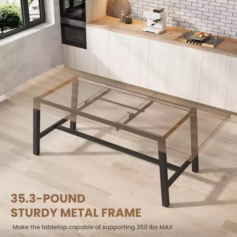 63-83 Extendable Industrial Dining Table for 6-8 People - Heavy Duty Metal Frame Expandable Kitchen Table for Dining Room, Kitchen & Parties