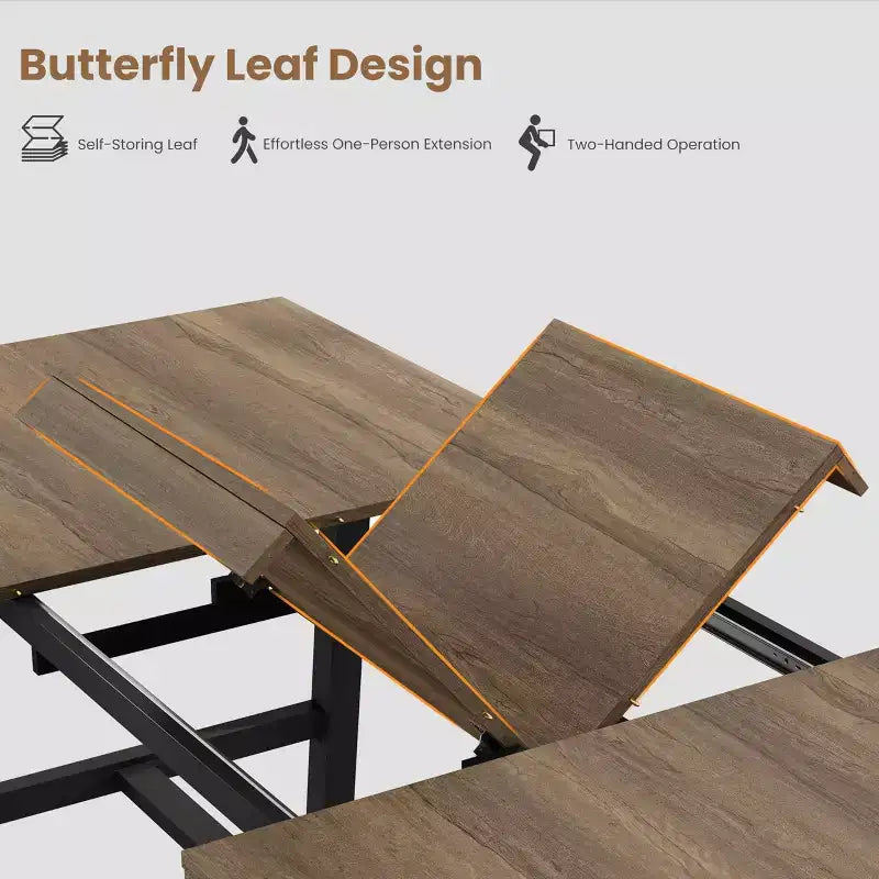 63-83 Extendable Industrial Dining Table for 6-8 People - Heavy Duty Metal Frame Expandable Kitchen Table for Dining Room, Kitchen & Parties