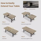 63-83 Extendable Industrial Dining Table for 6-8 People - Heavy Duty Metal Frame Expandable Kitchen Table for Dining Room, Kitchen & Parties