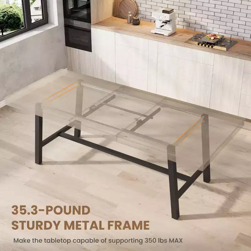63-83 Extendable Industrial Dining Table for 6-8 People - Heavy Duty Metal Frame Expandable Kitchen Table for Dining Room, Kitchen & Parties