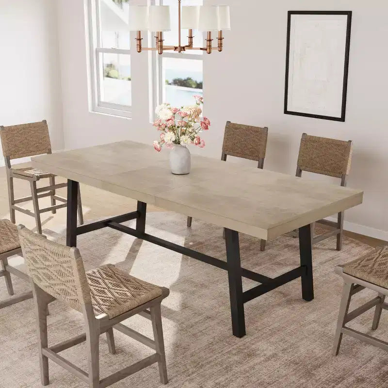63-83 Extendable Industrial Dining Table for 6-8 People - Heavy Duty Metal Frame Expandable Kitchen Table for Dining Room, Kitchen & Parties