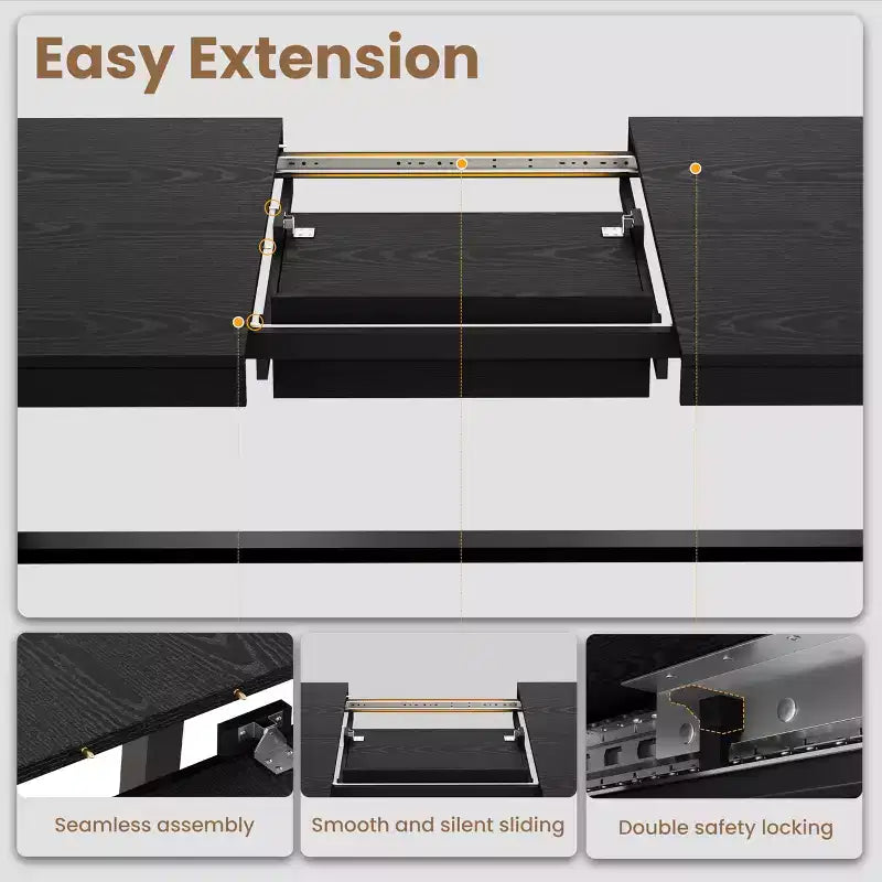 63-83 Extendable Industrial Dining Table for 6-8 People - Heavy Duty Metal Frame Expandable Kitchen Table for Dining Room, Kitchen & Parties