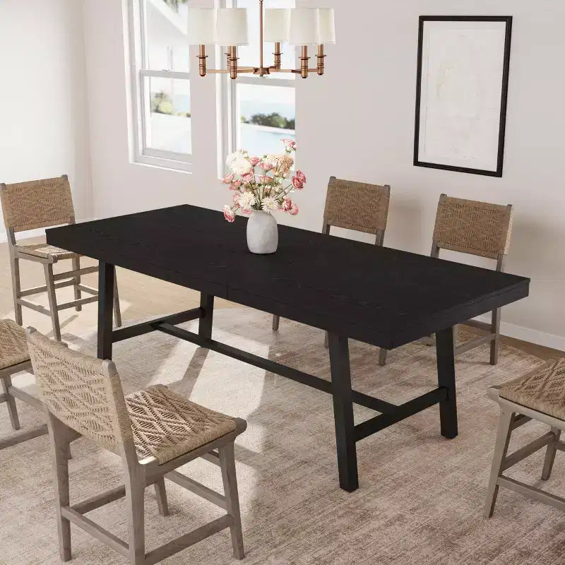63-83 Extendable Industrial Dining Table for 6-8 People - Heavy Duty Metal Frame Expandable Kitchen Table for Dining Room, Kitchen & Parties