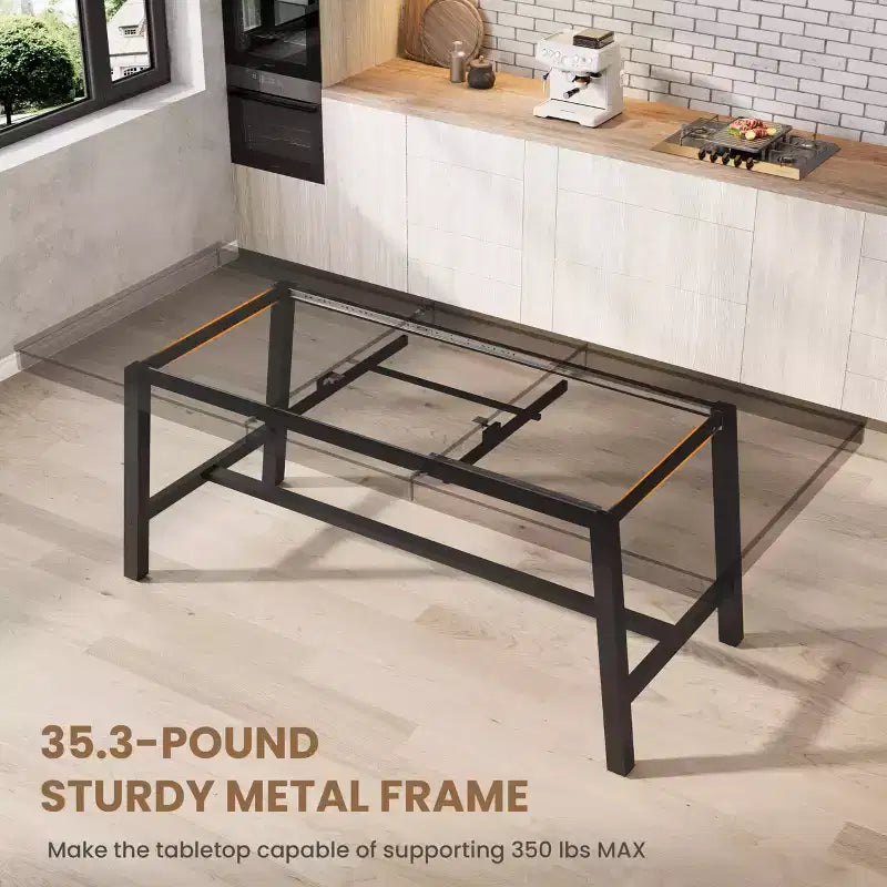 63-83 Extendable Industrial Dining Table for 6-8 People - Heavy Duty Metal Frame Expandable Kitchen Table for Dining Room, Kitchen & Parties
