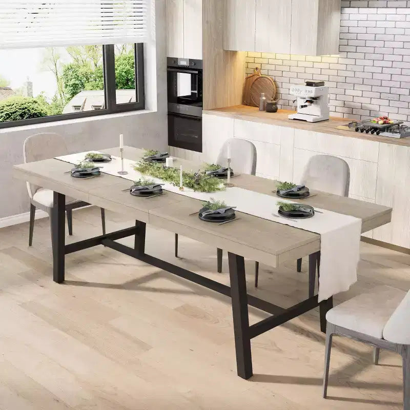 63-83 Extendable Industrial Dining Table for 6-8 People - Heavy Duty Metal Frame Expandable Kitchen Table for Dining Room, Kitchen & Parties