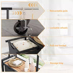 Rolling Laundry Sorter Cart with Iron Hanging Rod, 2-Section Metal Utility Shelf, Lockable Wheels, Multi-Pocket Basket for Laundry, Bedroom, Bathroom