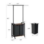 Rolling Laundry Sorter Cart with Iron Hanging Rod, 2-Section Metal Utility Shelf, Lockable Wheels, Multi-Pocket Basket for Laundry, Bedroom, Bathroom