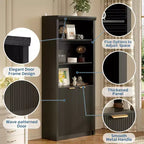 Bibliothèque haute à 5 étagères avec portes et tiroir de 80 cm de large, étagère autoportante moderne, meuble de rangement réglable pour bureau ou salon