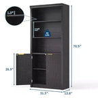 Bibliothèque haute à 5 étagères avec portes et tiroir de 80 cm de large, étagère autoportante moderne, meuble de rangement réglable pour bureau ou salon