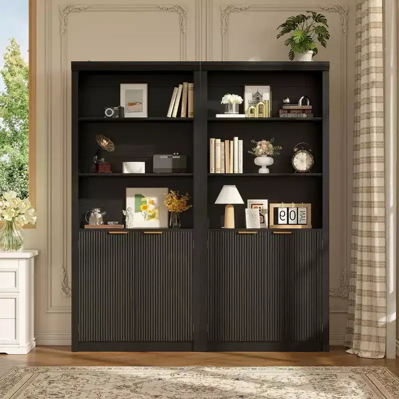 Bibliothèque haute à 5 étagères avec portes et tiroir de 80 cm de large, étagère autoportante moderne, meuble de rangement réglable pour bureau ou salon