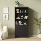 Bibliothèque haute à 5 étagères avec portes et tiroir de 80 cm de large, étagère autoportante moderne, meuble de rangement réglable pour bureau ou salon