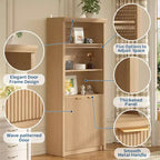 Bibliothèque haute à 5 étagères avec portes et tiroir de 80 cm de large, étagère autoportante moderne, meuble de rangement réglable pour bureau ou salon