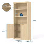Bibliothèque haute à 5 étagères avec portes et tiroir de 80 cm de large, étagère autoportante moderne, meuble de rangement réglable pour bureau ou salon
