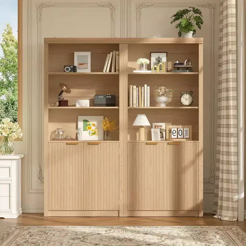 Bibliothèque haute à 5 étagères avec portes et tiroir de 80 cm de large, étagère autoportante moderne, meuble de rangement réglable pour bureau ou salon